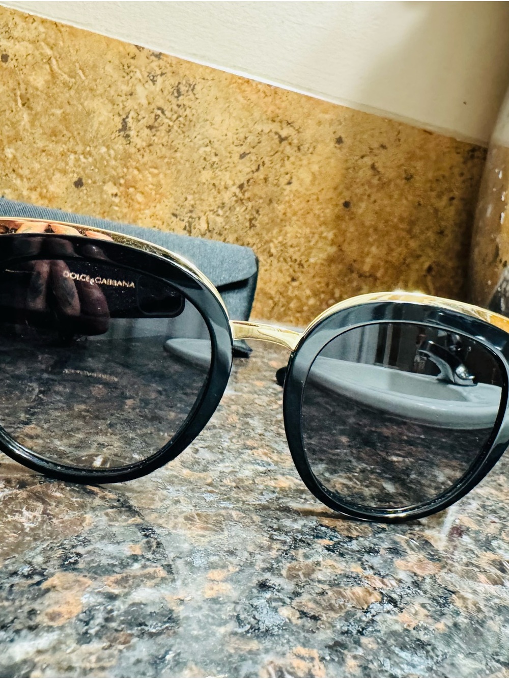 Dolce & Gabbana Black and Gold Round Sunglasses